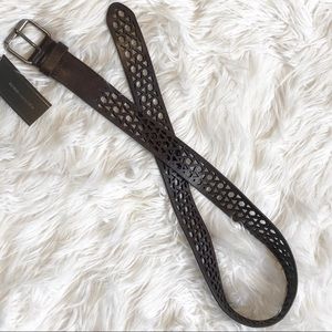 BCBGMaxAzria Chestnut Leather Lattice Cutout Belt